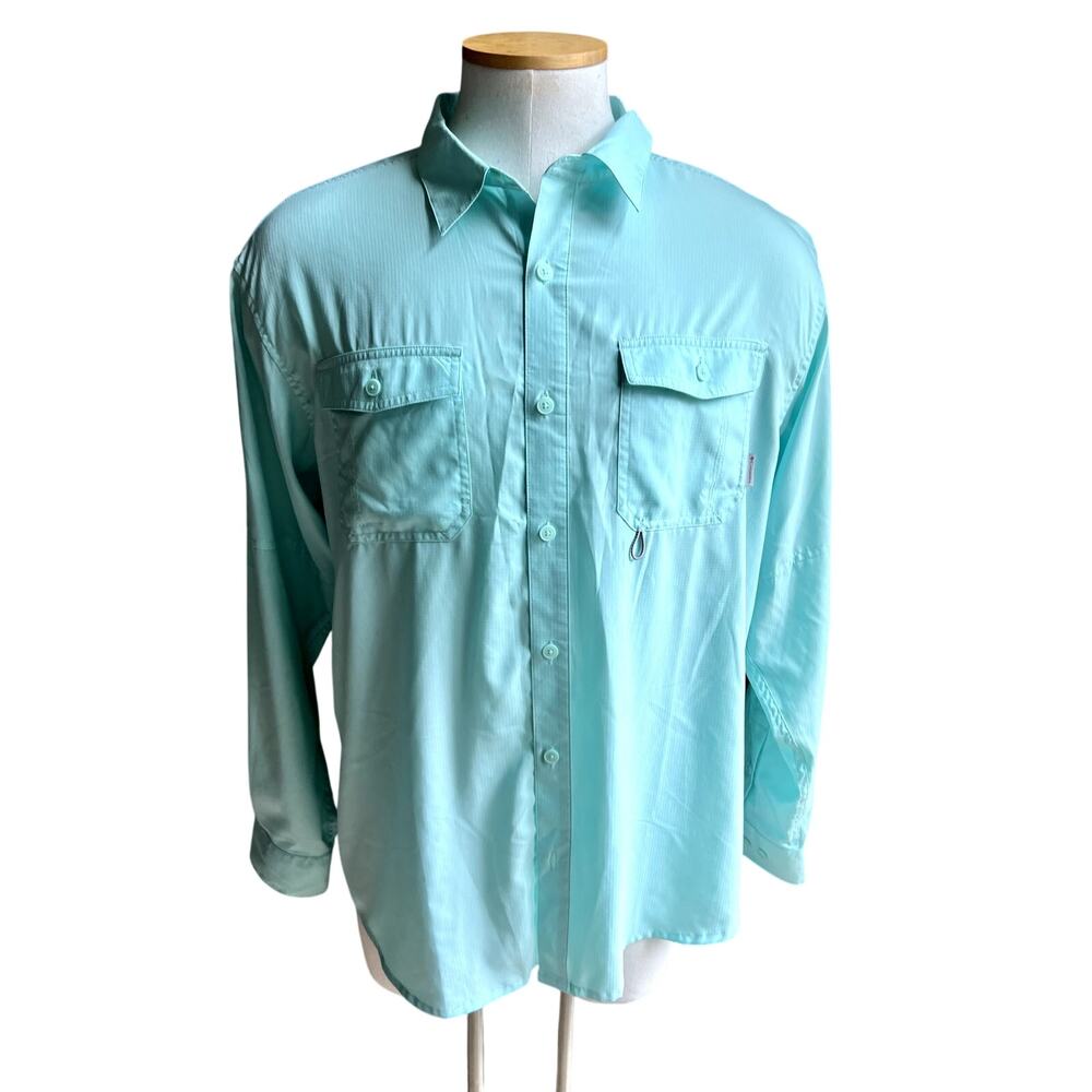 Men's Columbia PFG Tamiami II aqua long-sleeve performance fishing shirt XL